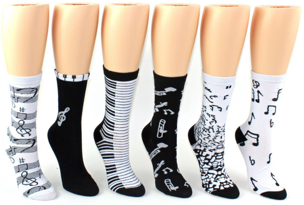 Women Novelty Music Socks (Black & White)
